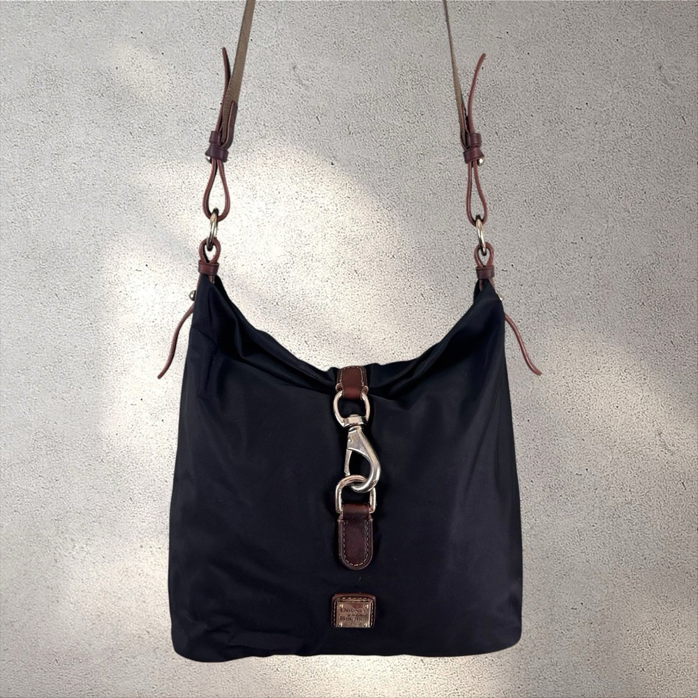 Dooney & Bourke Annie Sac Nylon / Leather Hobo Crossbody Bag Black